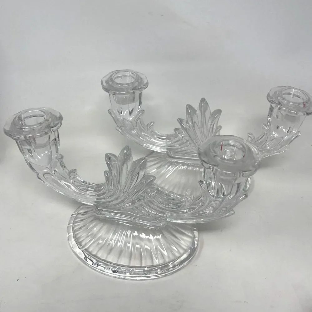 Vintage Pair of Bohemia Lead Crystal Candlestick Holders 8